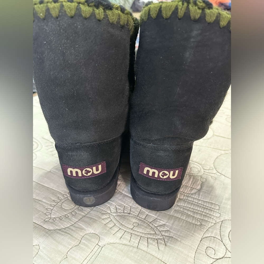 Mou Black Suede Shearling-Trim Moccasin Boots - Picture 8 of 15